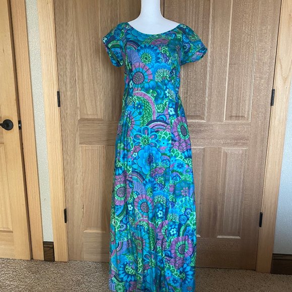 Vintage 50s Paradise Hawaii MuuMuu Blue Size 6-8 - Picture 1 of 7